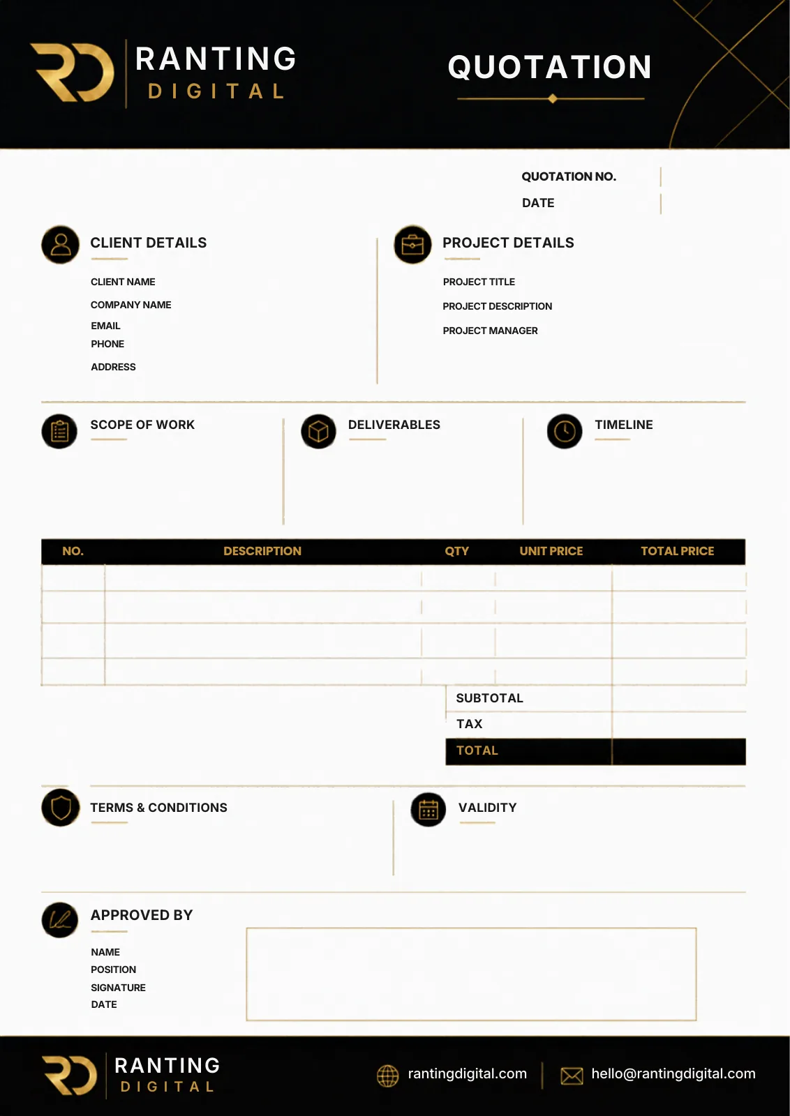Template quotation Ranting Digital