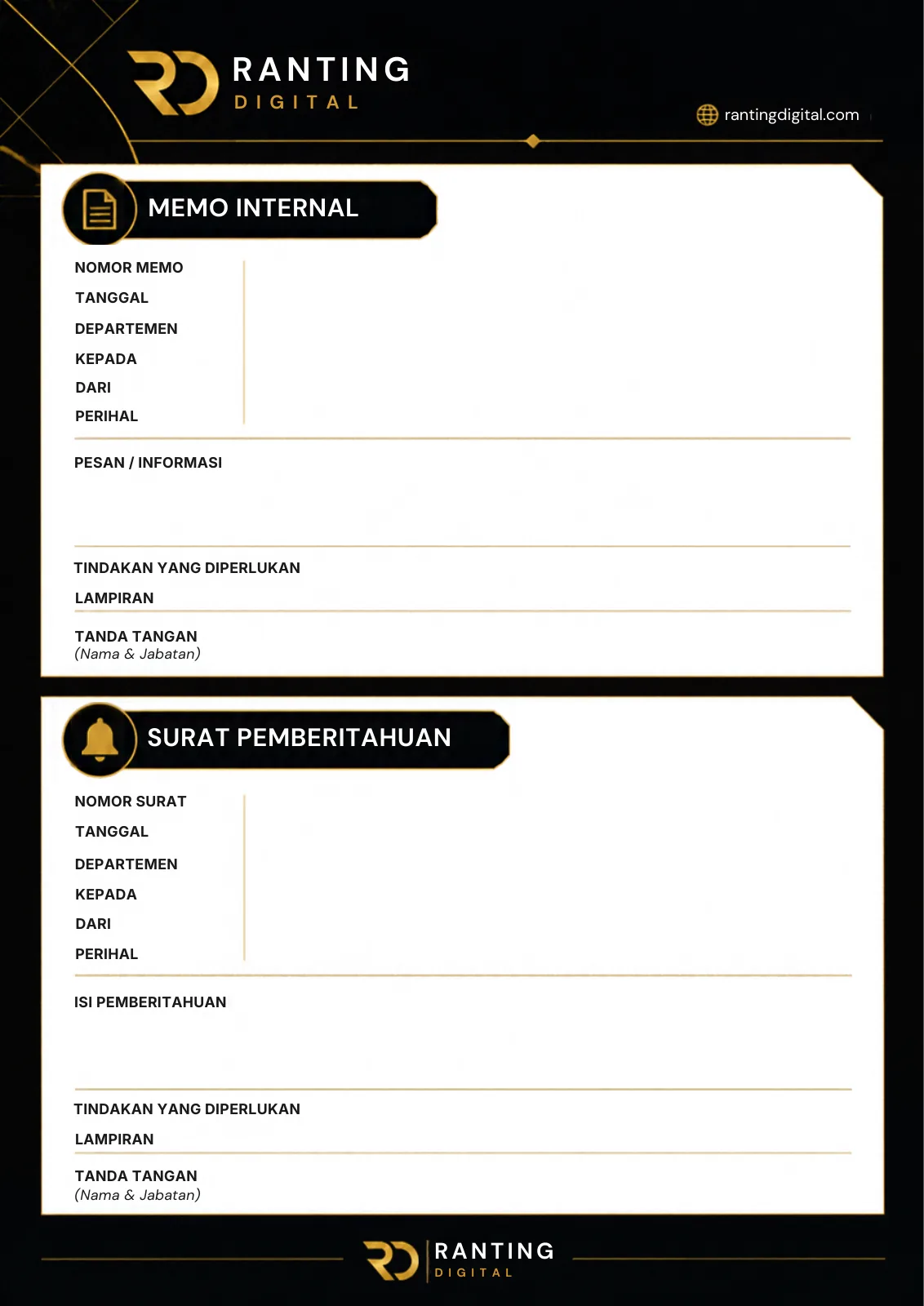 Template memo internal dan surat pemberitahuan Ranting Digital