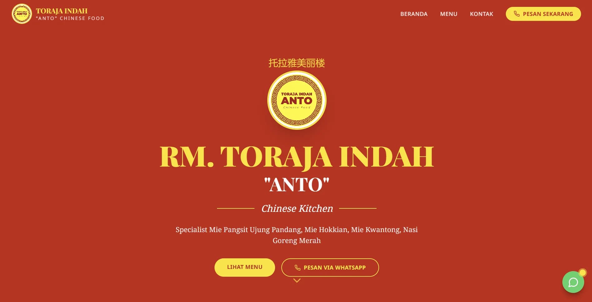 Tampilan website Website Rumah Makan Toraja